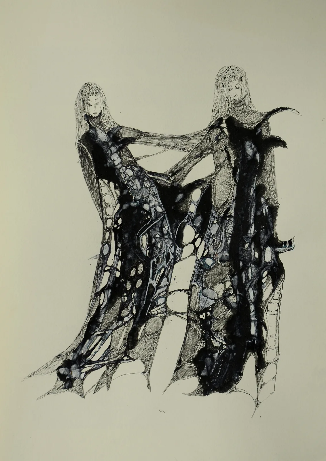 verbunden,acryl,tusche auf papier ,din a 4 ,2015